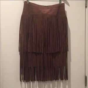 Brown Suede Fringe Skirt BCBG